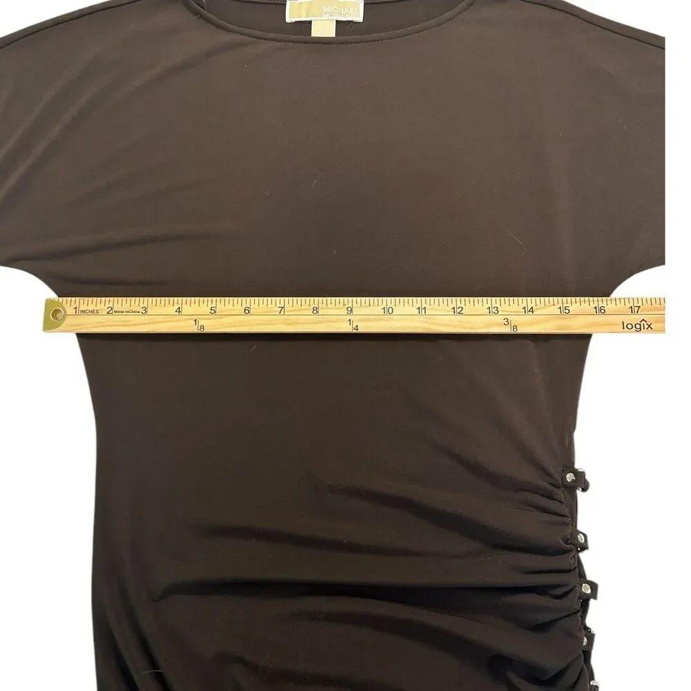 Michael Michael Kors XS Brown Ruched Lace-Up Grommet Bodycon Mini Dress - Picture 6 of 9